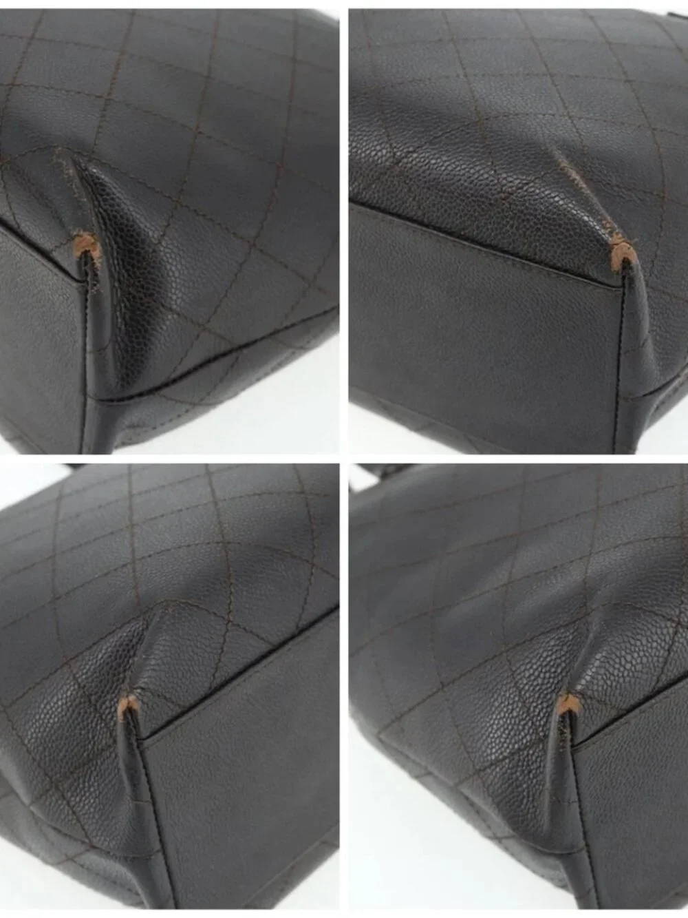 CHANEL Matelasse Tote Bag Grained Calf Skin Dark Brown Gold CC Auth 179241A